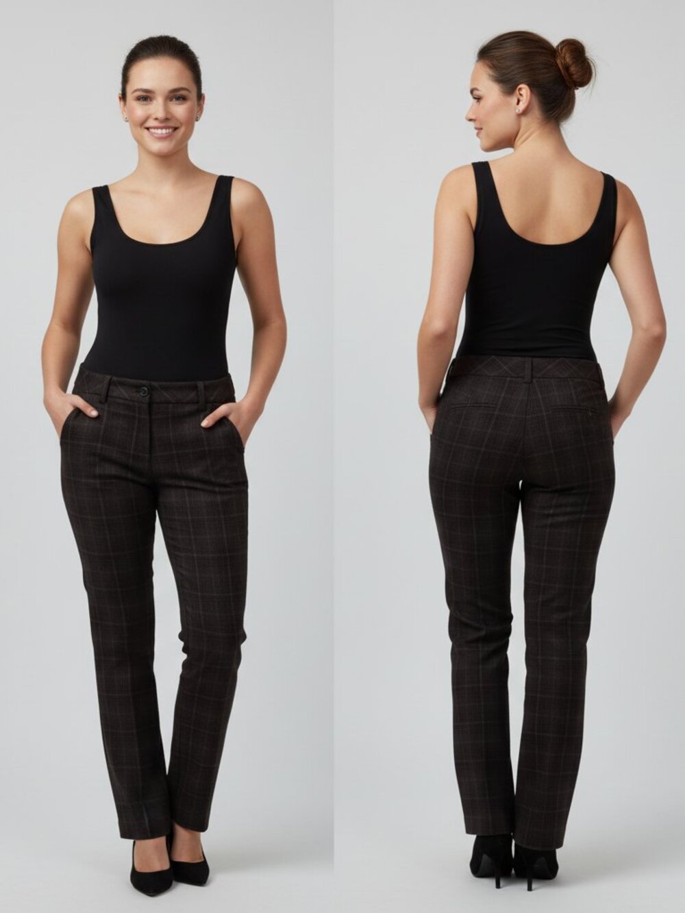 Esprit 94107 Women's Luella Regular Mid-Rise Bootcut Pants Plaid Black Gray 10